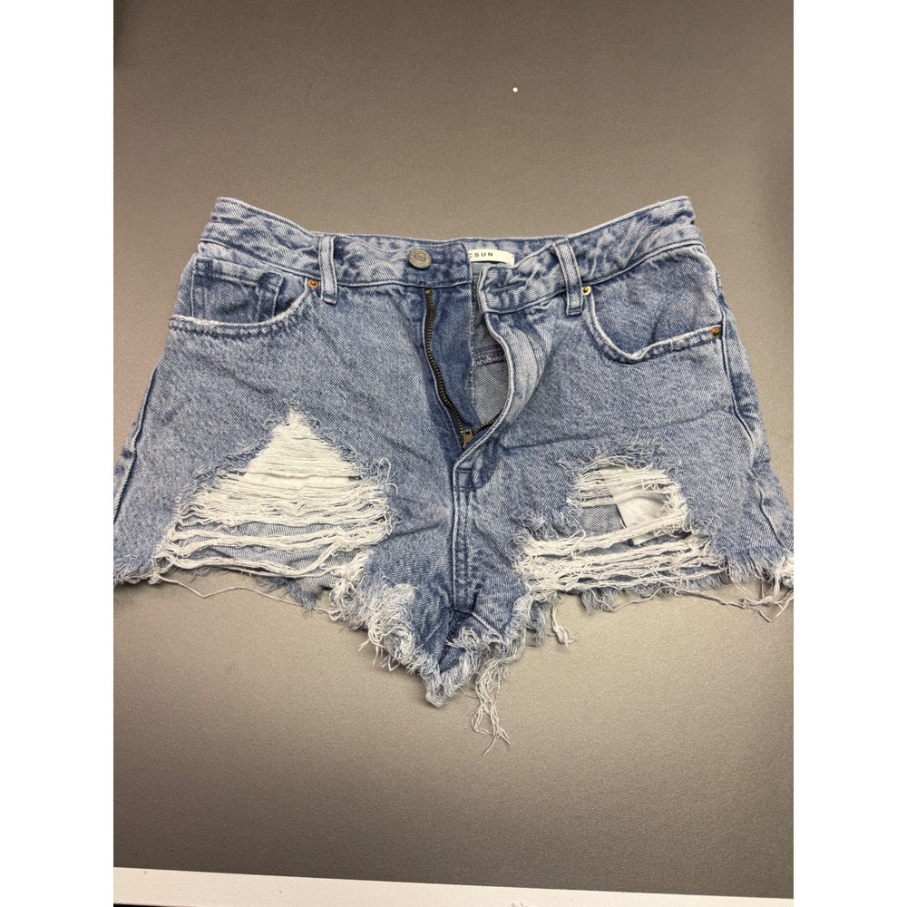 PacSun‎ High Rise Festival Denim Shorts Light Wash Distressed Ripped Size 26